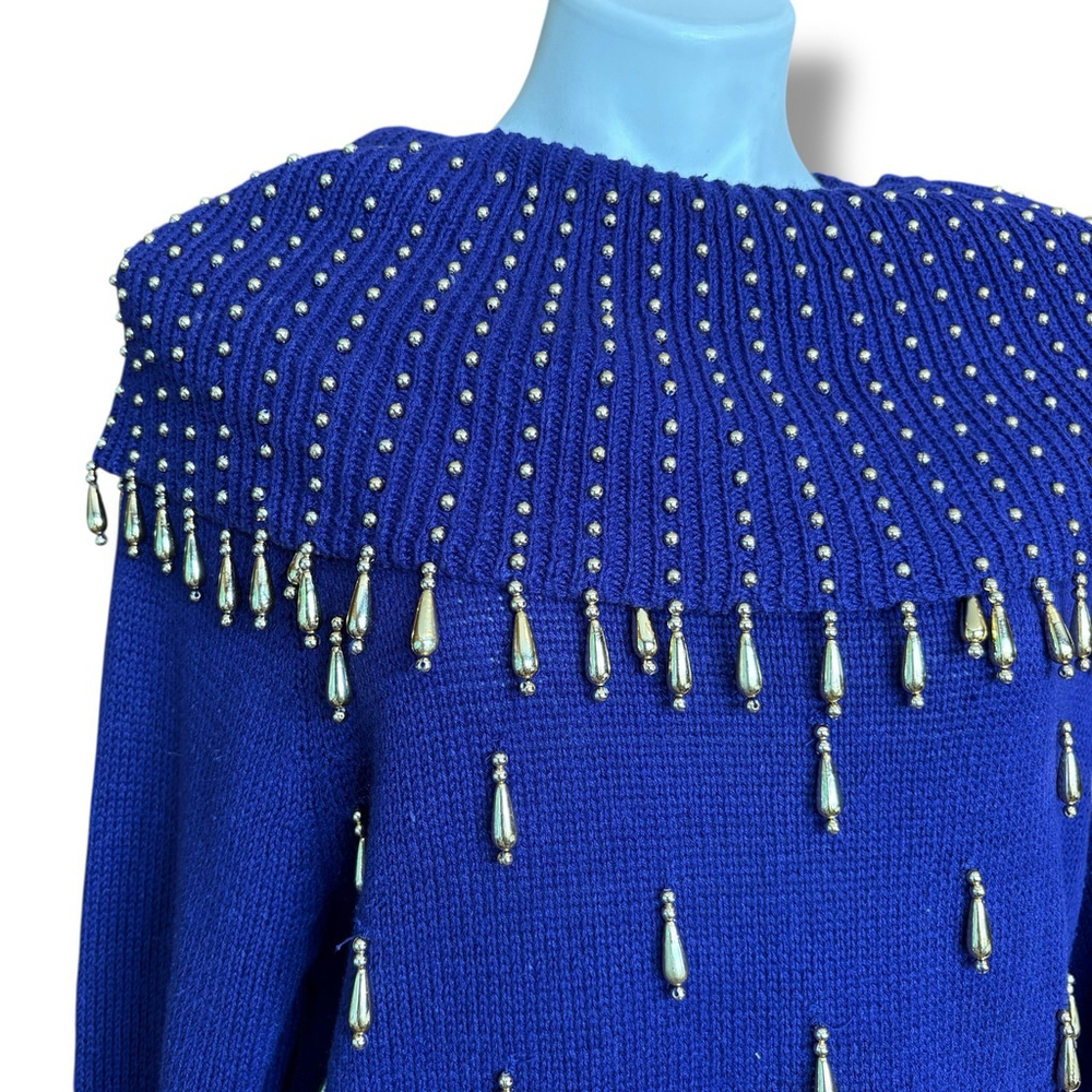Victoria Harbour Petite Beaded Sweater PM Purple Ramie Cotton Hong Kong VTG
